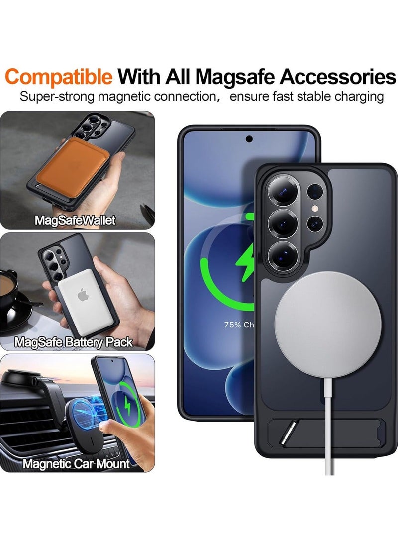 لـ Samsung S26 Ultra MagSafe Case ، مع حامي الشاشة ، غطاء مغناطيسي مع موقف غير مرئي ، قشرة هاتف حماية مقاومة للصدمات ، Matte Kickstand Slim Thin Back Cases لـ Galaxy S26 Ultra 5G (أسود) - view 2